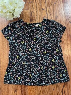 LOFT Floral Peplum Keyhole Short Sleeve Blouse Size M